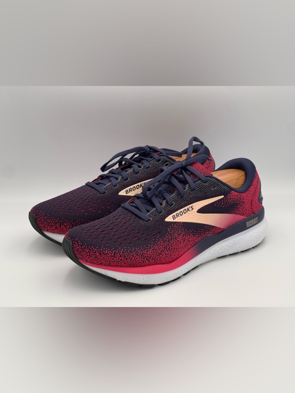 Brooks Women's Ghost 16 in the colorway Peacoat/Raspberry/Apricot